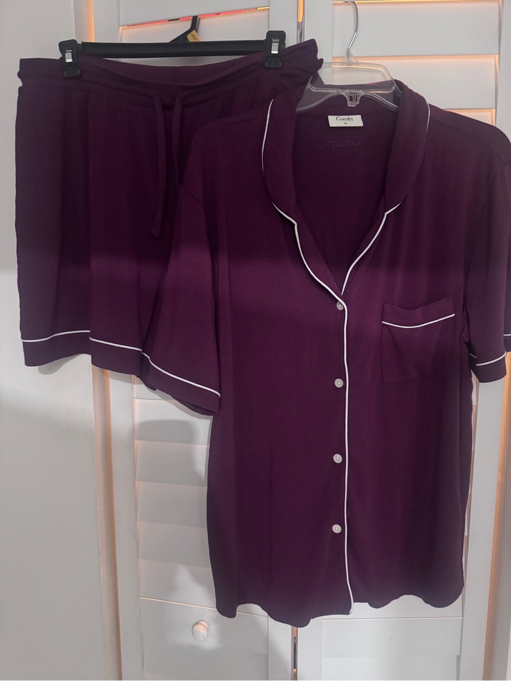 Comfrt Women's Luna Lounge Short Sleeve PJ Set with White Piping
